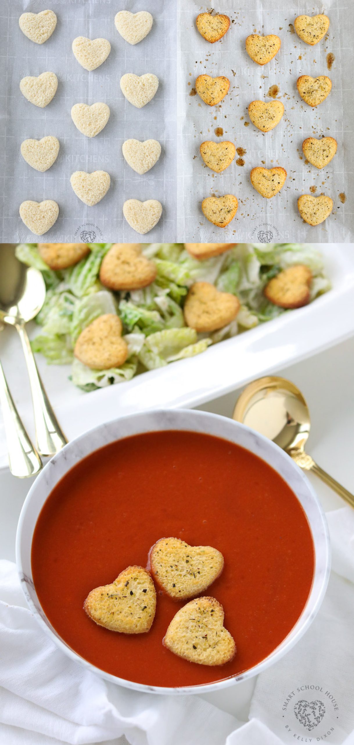 Baked, 4 ingredient Heart Croutons add so much love to your soups and salads, especially for Valentine's Day, anniversaries, or birthdays.