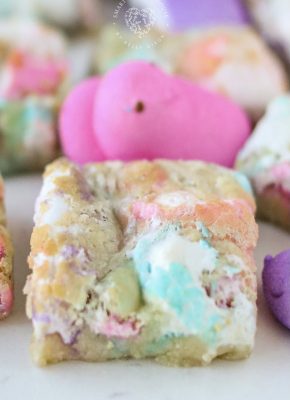 Easter Peeps Cookie Bars are everyone's favorite Peeps mixed with sugar cookies. Not only are they festive looking, but they are also so fun to make!