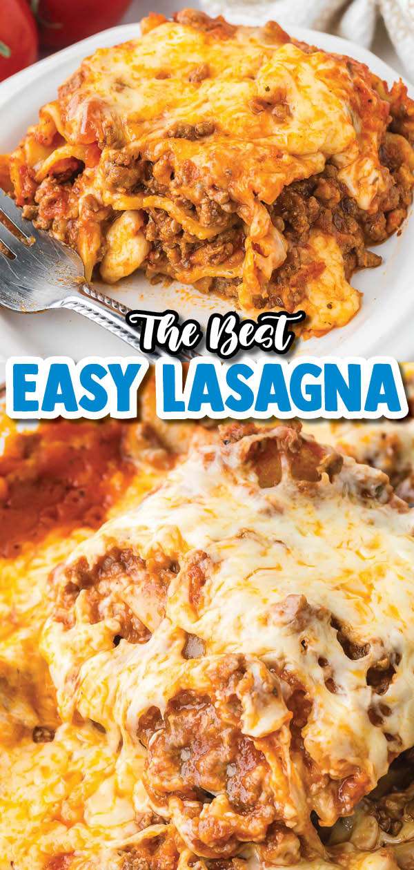 This Easy Lasagna recipe is so simple and tastes so yummy! The easiest and quickest lasagna you can make – perfect for busy weeknights. With just 4 ingredients layered in a dish, the oven does all the work!