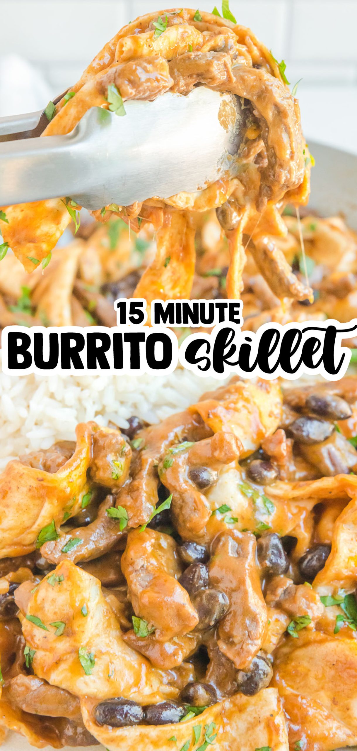 This 15-minute Burrito Skillet has sirloin steak, black beans, a creamy sauce, and tortillas all cooked in one skillet. 