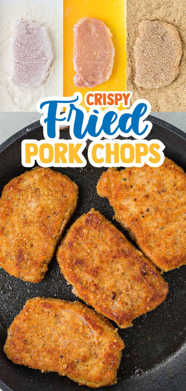 Breaded Fried Pork Chops cooked golden brown perfection! Boneless pork chops are crispy on the outside and juicy and tender on the inside. 