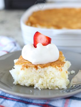 Magic Pineapple Cake! 2 Ingredient Pineapple Angel Food Cake is the softest and fluffiest angel food cake with a pineapple twist!