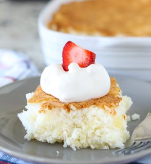 Magic Pineapple Cake! 2 Ingredient Pineapple Angel Food Cake is the softest and fluffiest angel food cake with a pineapple twist!