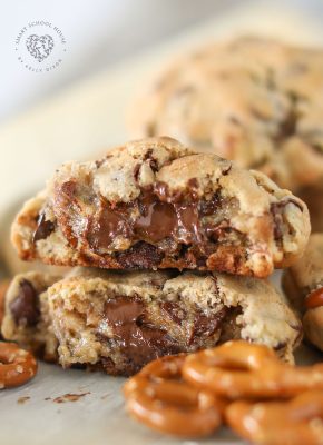 These ultra-thick bakery-style Chocolate Chip Pretzel Cookies are loaded with sweet and salty flavors everyone craves! The combination of melty chocolate and crunchy pretzels makes this one of the best and easiest cookies you will ever make!
