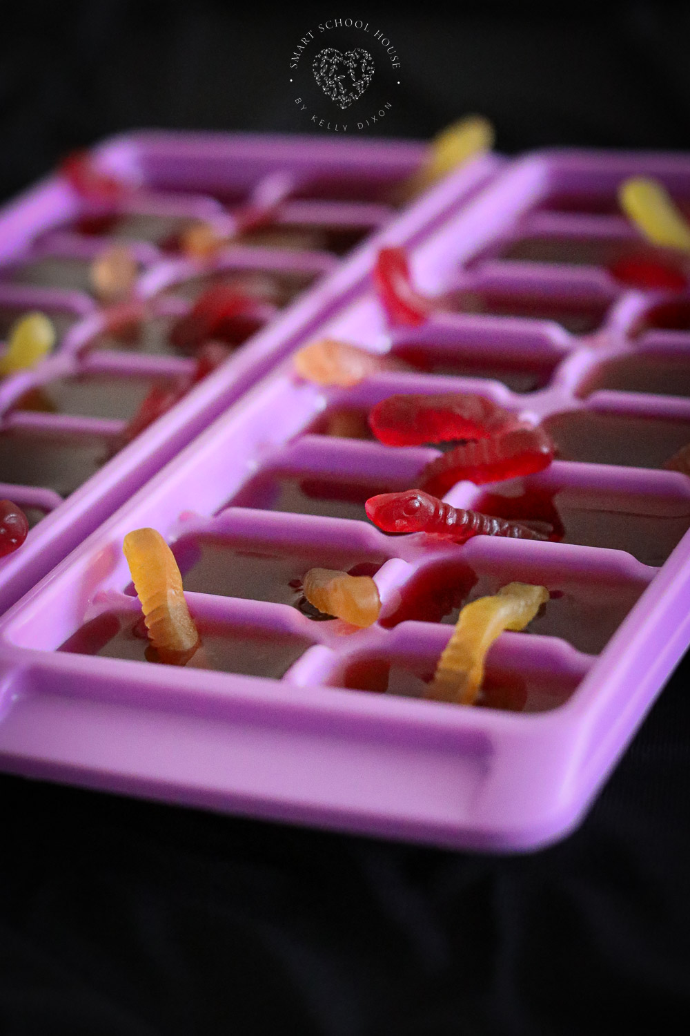 Gummy worms in ice cube tray