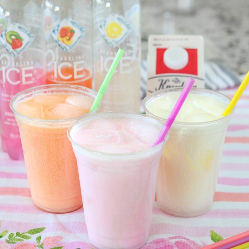 Sparkling Cream Floats combine your favorite flavored bubbly water with cream to create a sweet homemade drink! Much like a Starbucks Pink Drink, this refresher is such a treat, but a fraction of the cost and sugar.