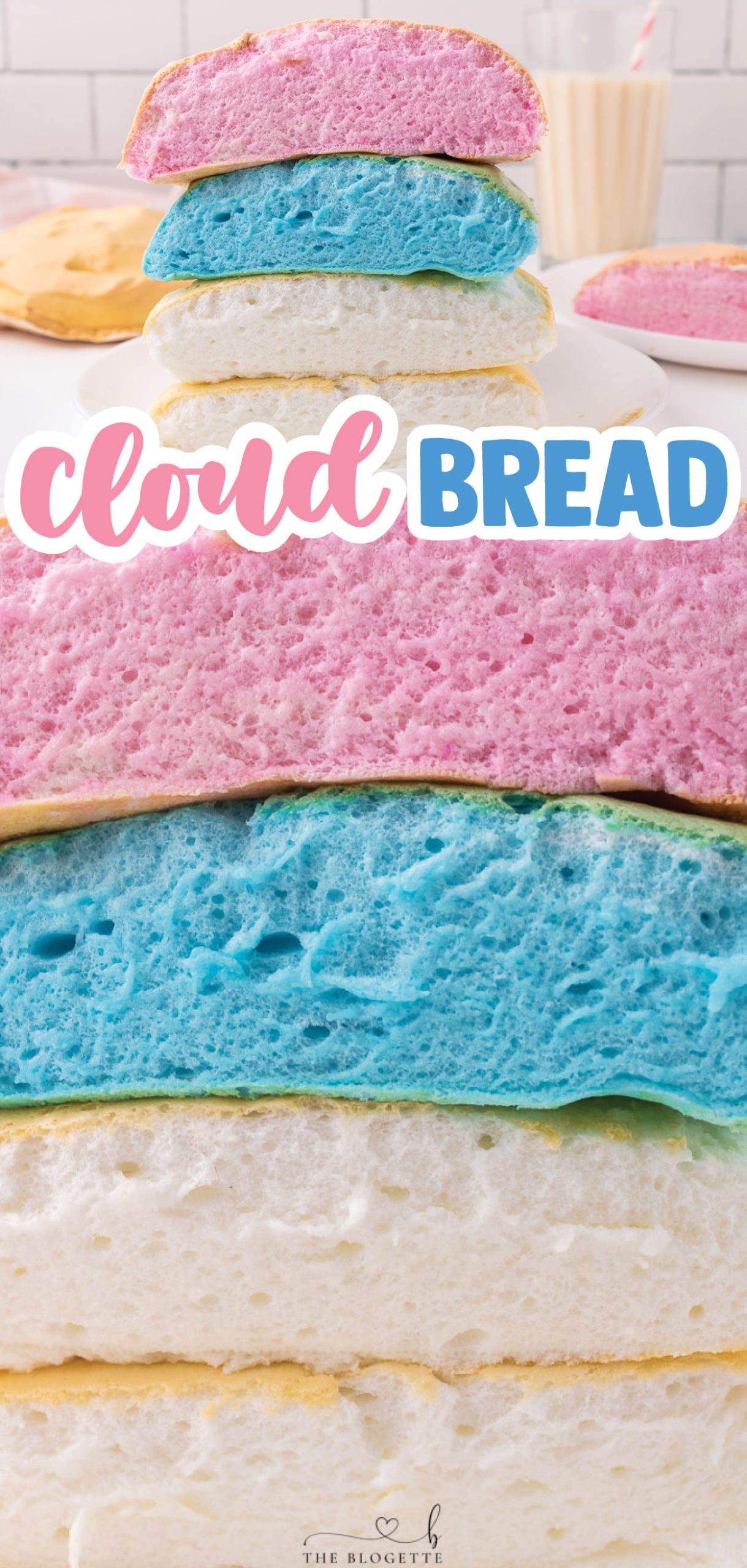Soft and fluffy cloud bread is easy to make and tastes almost like cotton candy! It is fun to rip open, revealing the colorful bread inside.