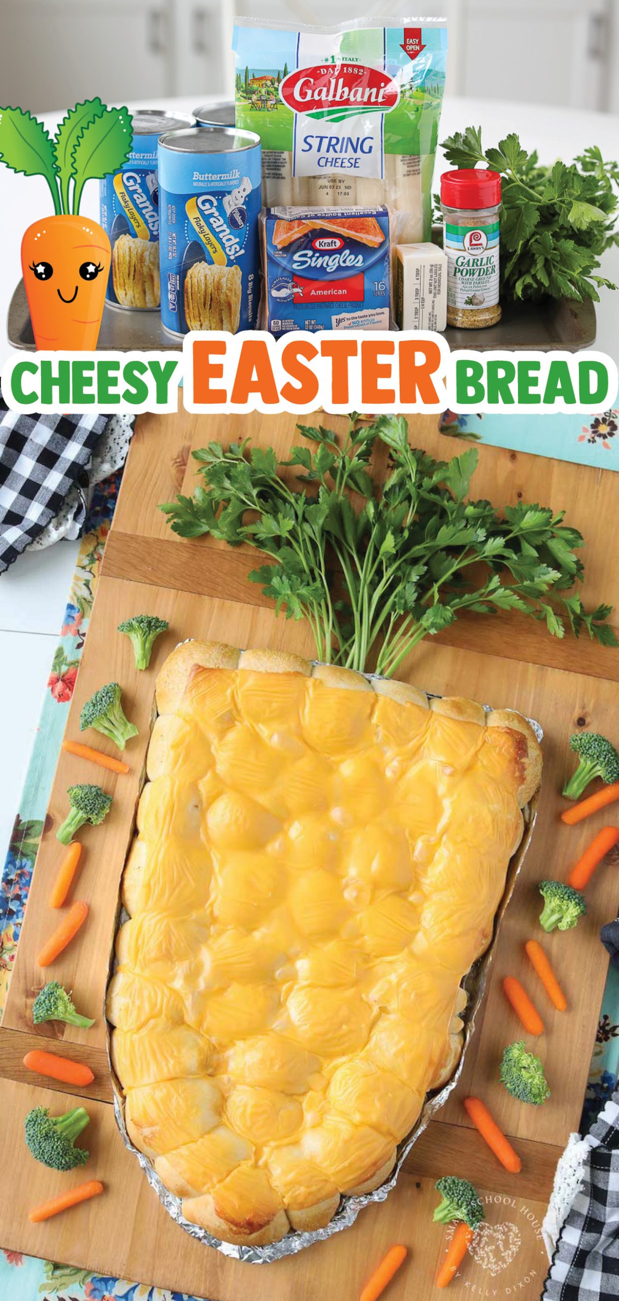 Cheesy Carrot Shaped Pull Apart Bread is made of everyone's favorite buttery biscuits rolled around cheese and shaped into an Easter carrot.