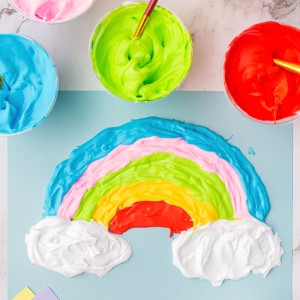 This fluffy paint mixture has a fun texture that stays puffy as it dries. Made with shaving cream, glue, and food coloring!