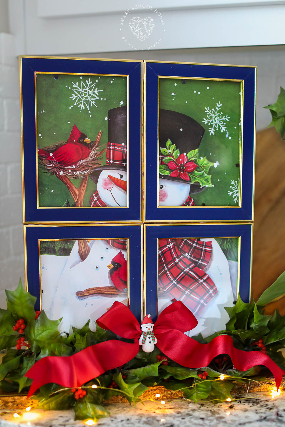 A dollar store Framed Christmas Gift Bag is a creative DIY holiday decoration! You can use any gift bag and picture frames you like!