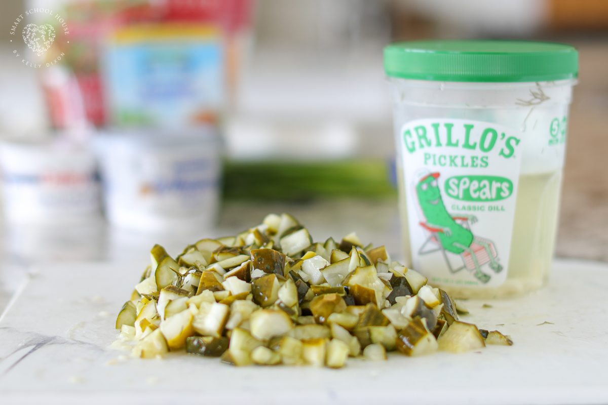 Chop the dill pickle spears