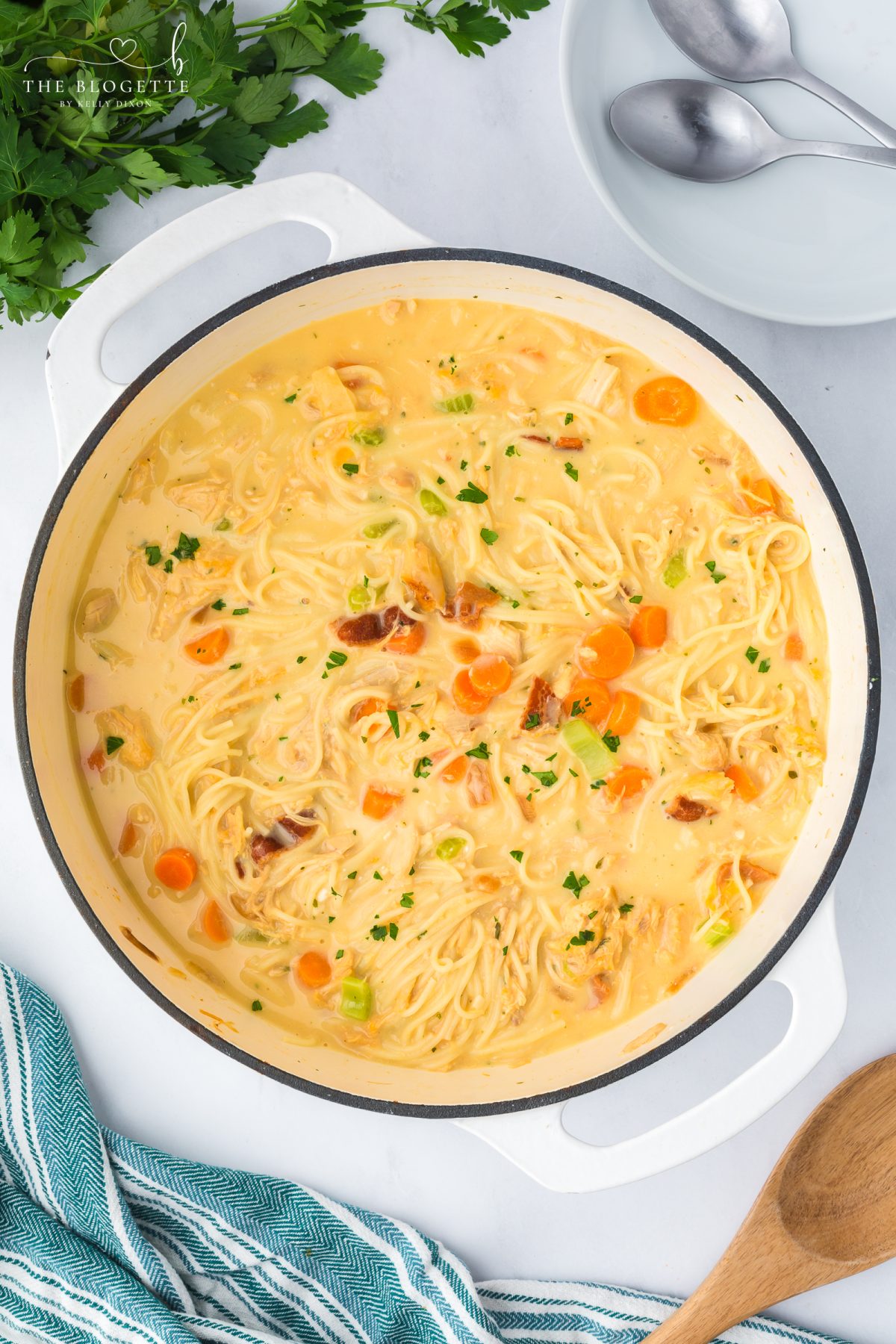 Crack Chicken Soup is a rich and comforting school night dinner filled with tender chicken, bacon, cheese, and ranch flavor.