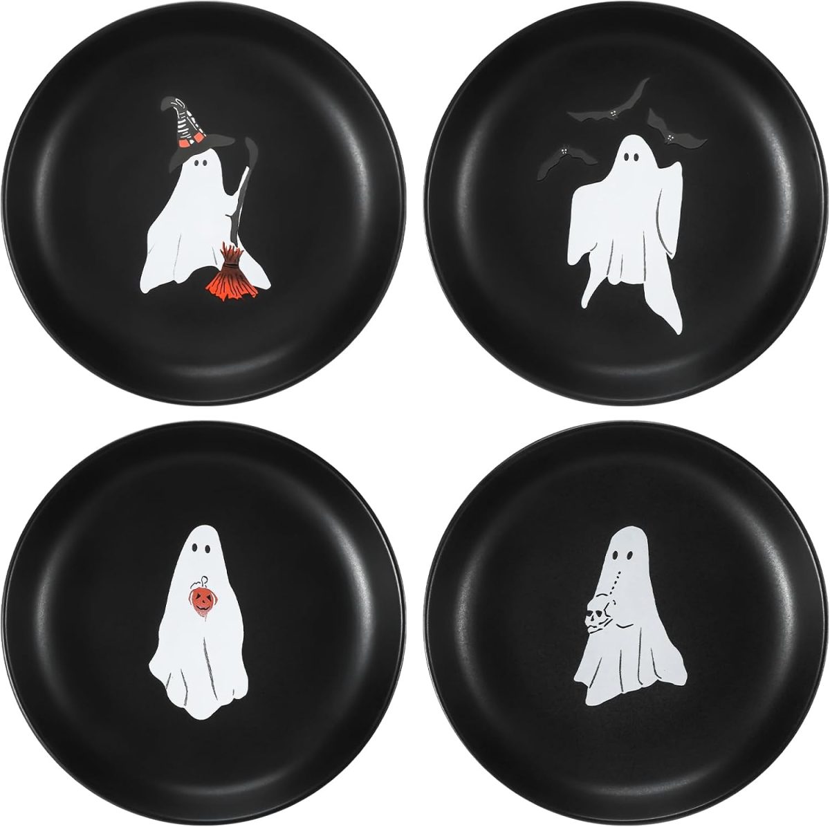 Black Plates with Playful Ghost Designs