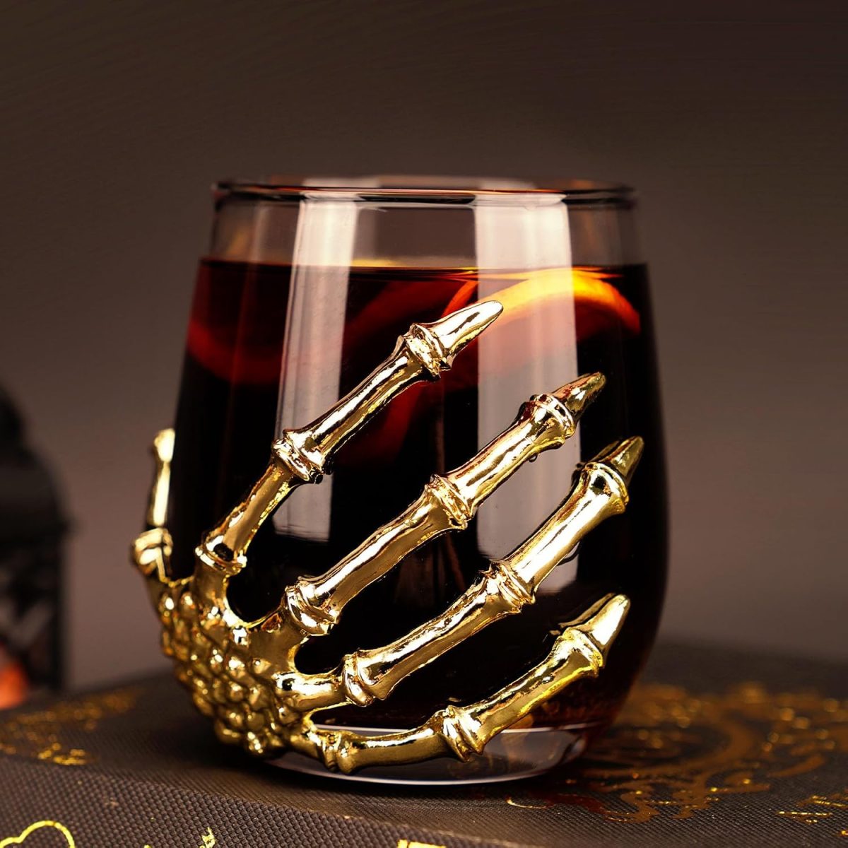 Gold Skeleton Hand Drink Glass