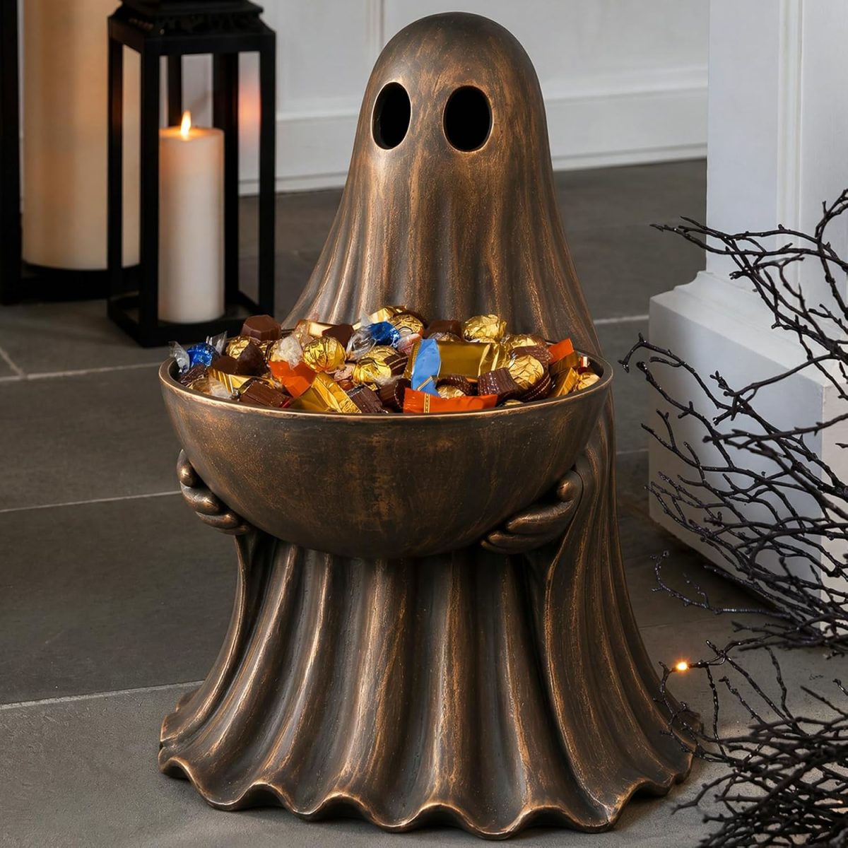 Bronze-Toned Ghost Candy Bowl Holder