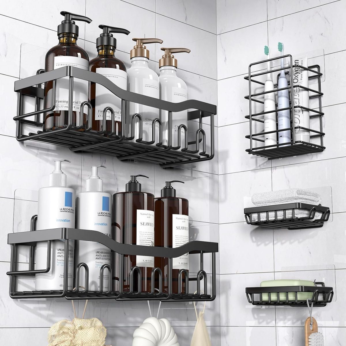 Black Wall-Mounted Shower Organizers
