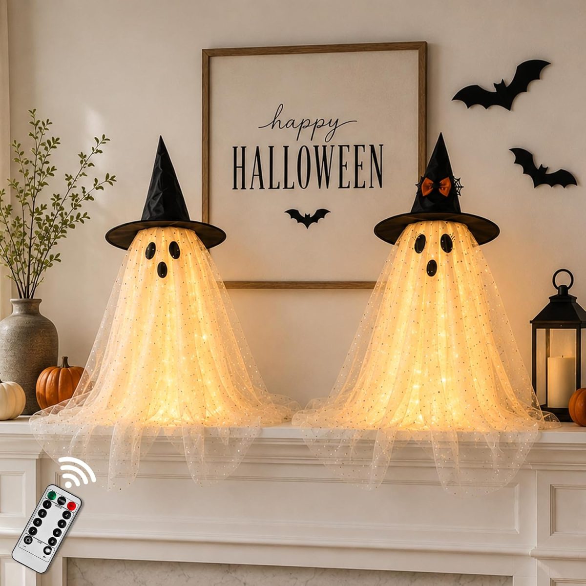Lighted Ghosts with Witch Hats