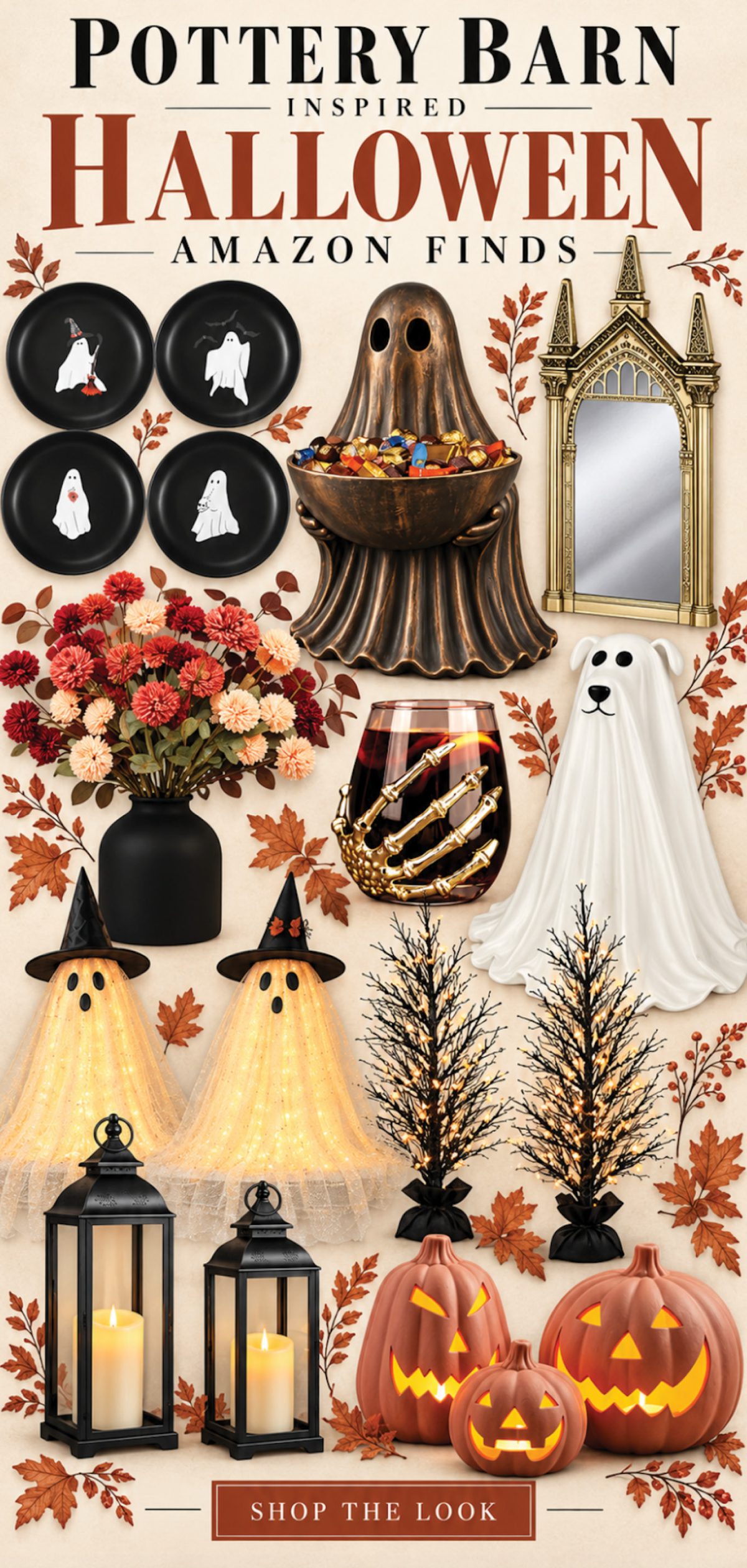 Shop 10 Pottery Barn inspired Halloween decor finds on Amazon, from charming ghosts and glowing pumpkins to chic lanterns and spooky table accents.