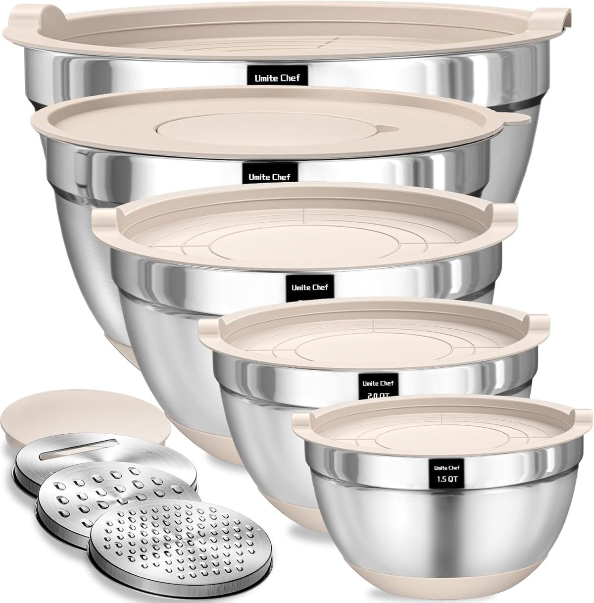 Mixing Bowls with Lids and Grater Attachments
