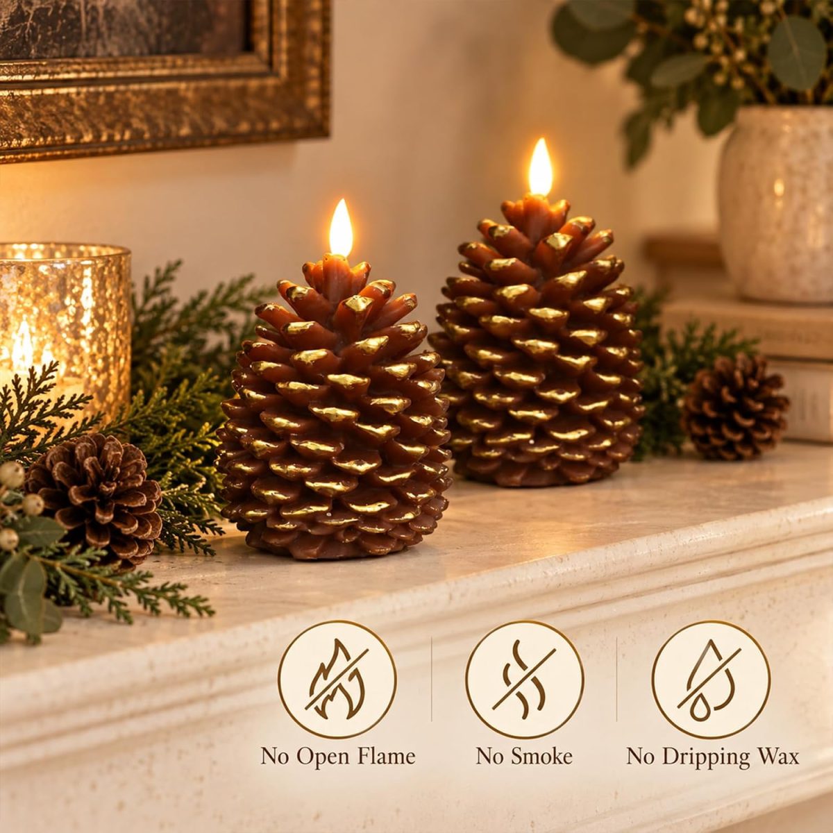Gold Pinecone Flameless Candles