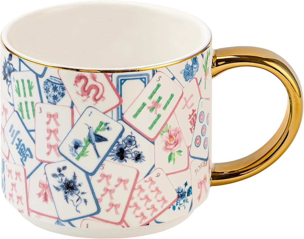 Mahjong Tile Mug with a Gold Handle