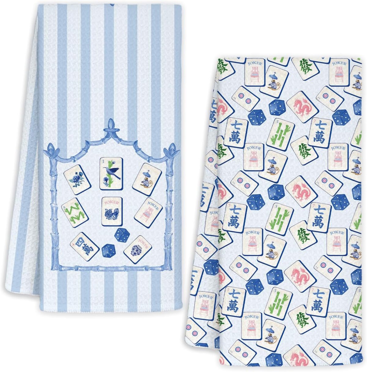 Blue and White Mahjong Kitchen Towels