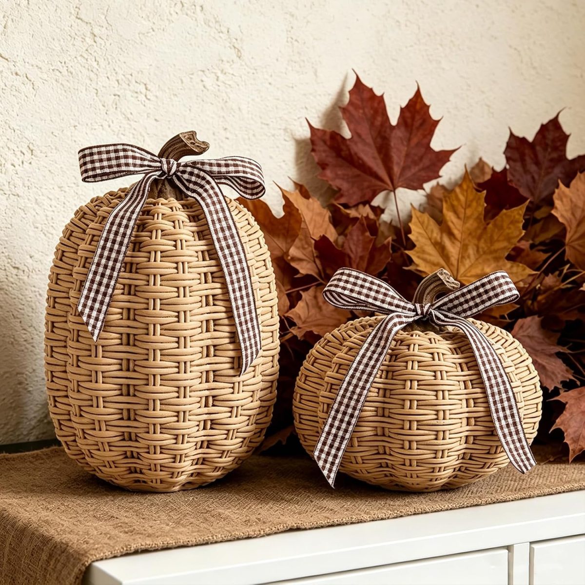Woven Pumpkins with Gingham Bows