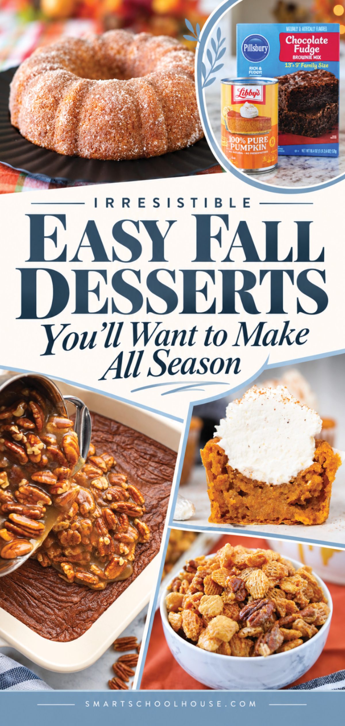 Easy fall desserts with pumpkin, apples, and pecans. From fudgy brownies to no-bake pie, find your next fall party or Thanksgiving treat!